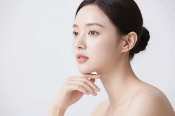 Elegant Asian Woman Showcasing Flawless Skincare And Minimalist Beauty Look