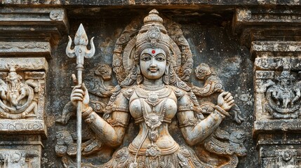 Obraz premium Goddess Durga holding a trident.