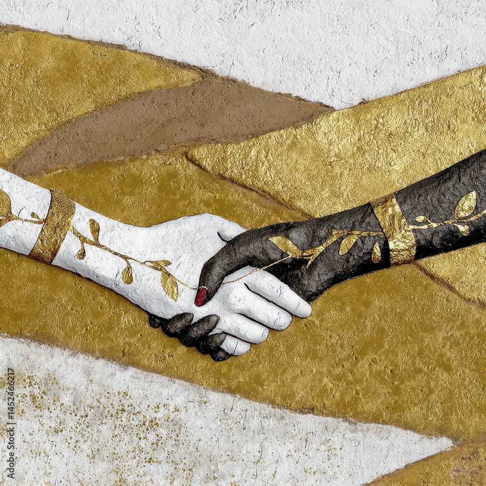 Poster vibrant illustration of harmonious hands in double exposure style with artistic details and rich tex