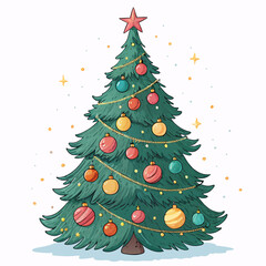 Create a bold, vector illustration of a Christmas tree with a thick, black outline and minimal internal detail.  Focus on strong, simple shapes.