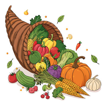 harvest cornucopia overflowing colorful vegetables clip art preview