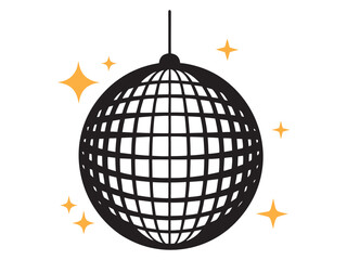 Elegant Disco Ball Outline with Sparkle, star Effects, Disco ball silhouette vector illustration on white background