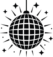 Elegant Disco Ball Outline with Sparkle, star Effects, Disco ball silhouette vector illustration on white background