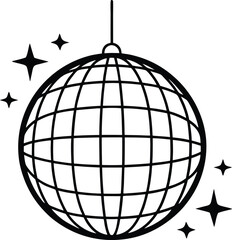 Elegant Disco Ball Outline with Sparkle, star Effects, Disco ball silhouette vector illustration on white background