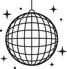 Elegant Disco Ball Outline with Sparkle, star Effects, Disco ball silhouette vector illustration on white background