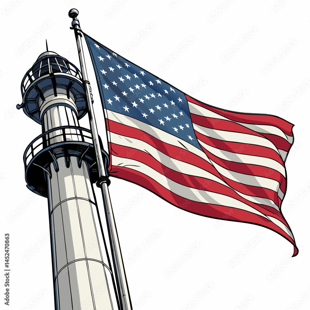 Poster create a bold, vector illustration of a single flagpole with a thick, black stroke. ensure clean lin