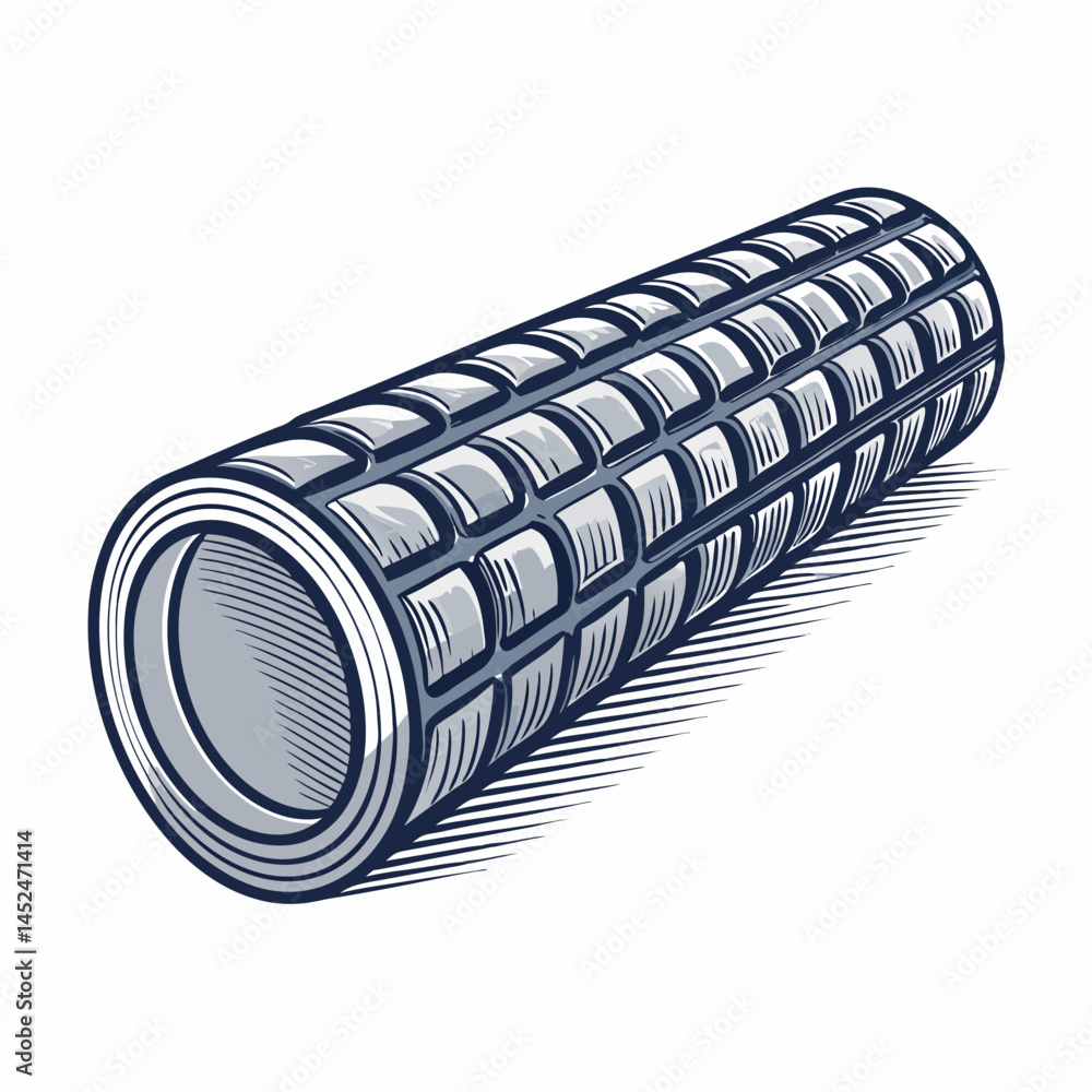 Poster create a bold vector illustration of a foam roller, emphasizing its textured surface and cylindrical