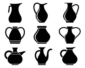 Iranian Style Jug Silhouette Set – 9 Unique Pitcher Designs

