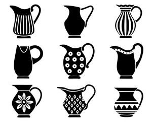 Iranian Style Jug Silhouette Set – 9 Unique Pitcher Designs

