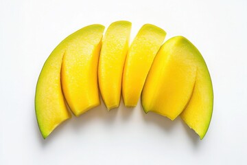 An apple and mango arc, elegantly isolated on white.