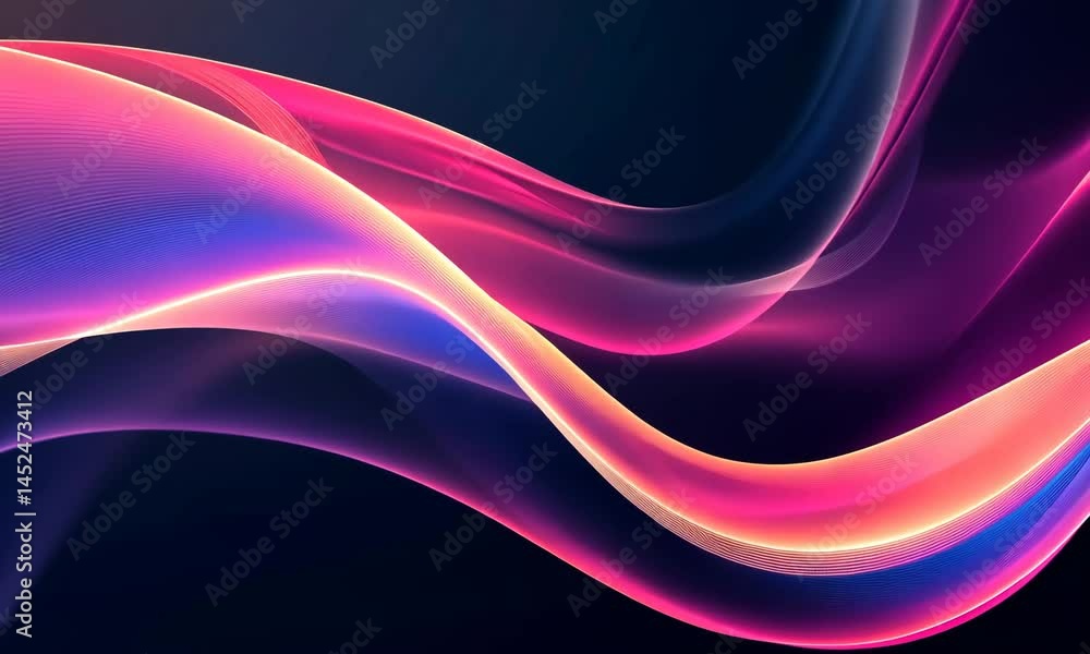 Poster dynamic flow of vibrant waves in abstract motion with neon colors and smooth energy curves
