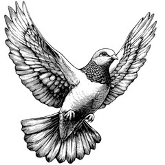 Dove, vintage wood block print style, old engraving, black sketch vector illustration, hand drawn bird, antique etching, retro wildlife art, rustic ink drawing, engraved style