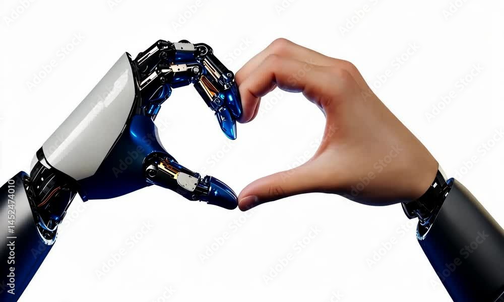 Poster humanrobot connection: futuristic hand gesture symbolizing unity and technology