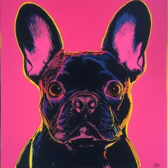 Vibrant Pop Art French Bulldog Portrait Illustration Pink Background