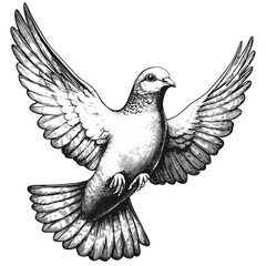 Vintage dove, black sketch, engraving style, woodblock vector illustration, rustic bird art, antique print look, old fashioned drawing, heritage style, classic bird etching