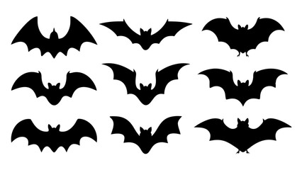 set of halloween bat silhouette vector on tranparent background