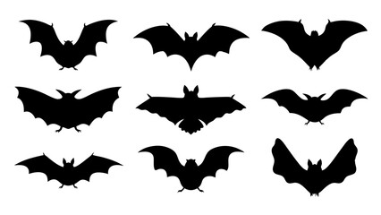 set of halloween bat silhouette vector on tranparent background