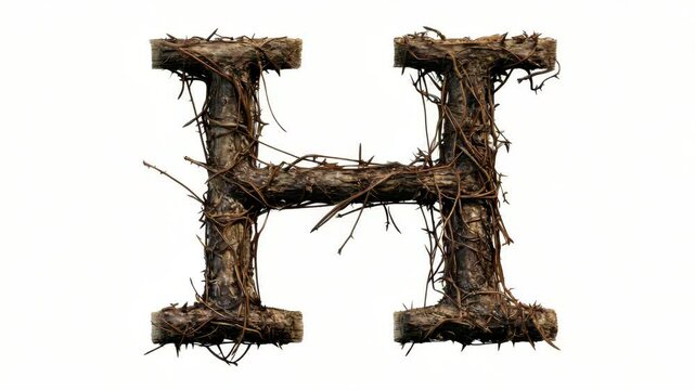 Wooden letter h rotating on white background in closeup sequence