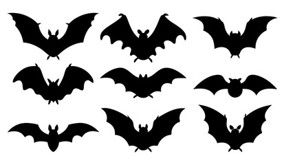 set of halloween bat silhouette vector on tranparent background