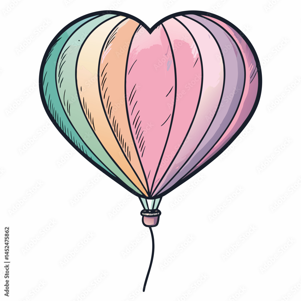 Poster create a vector illustration of a bold-stroked heart-shaped balloon, emphasizing strong lines and vi