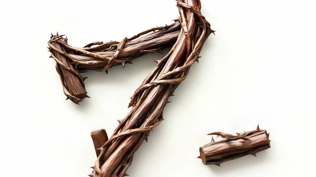 Dynamic transformation of thorny branch letter n into z with natural textures