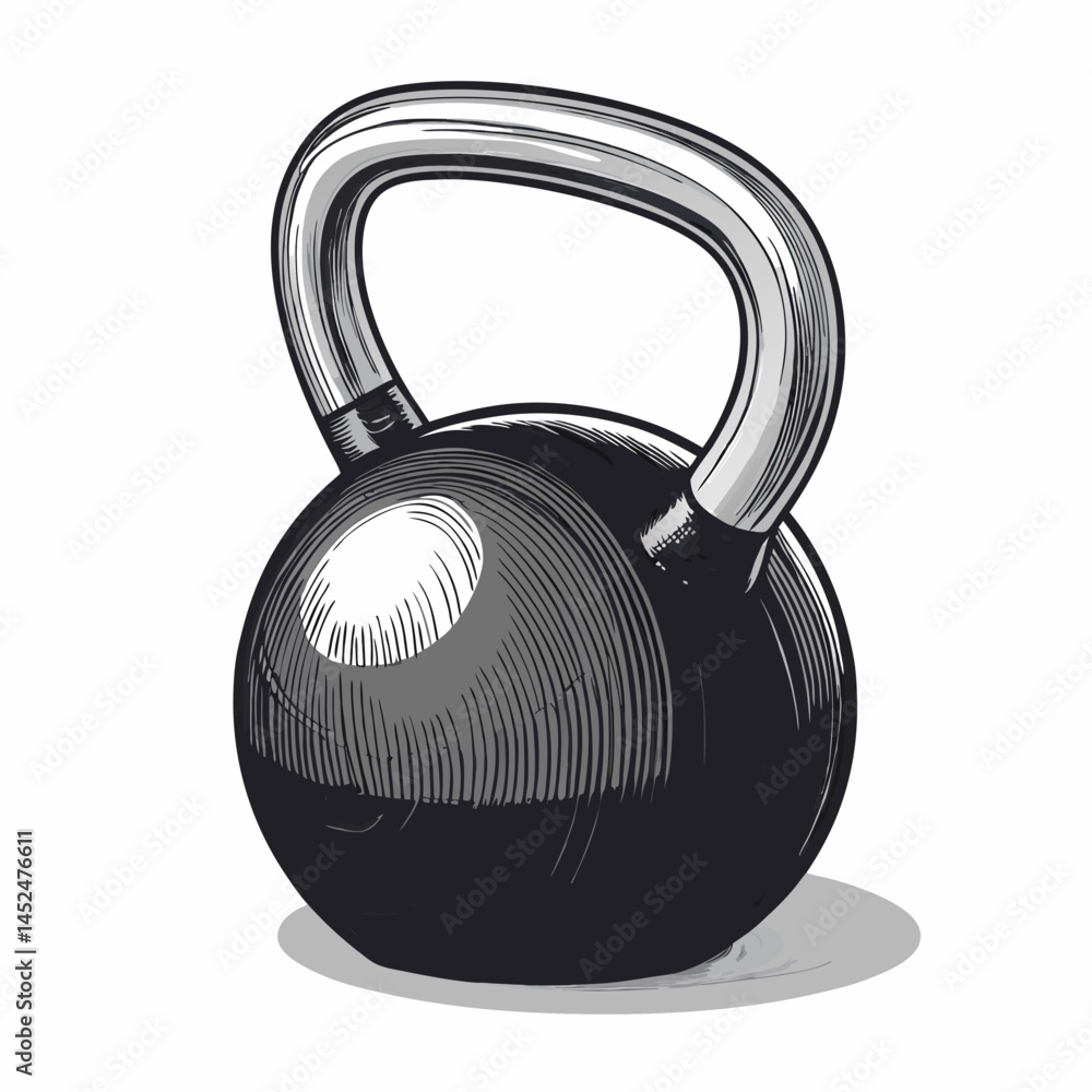 Poster create a vector illustration of a kettlebell with a handle, featuring a bold, thick stroke outline. 