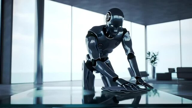 Humanoid Robot Doing Household Work in the High Tech House