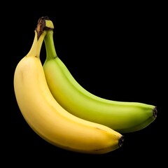 Vibrant Yellow and Fresh Green Cavendish Bananas Against a Deep Black Backdrop