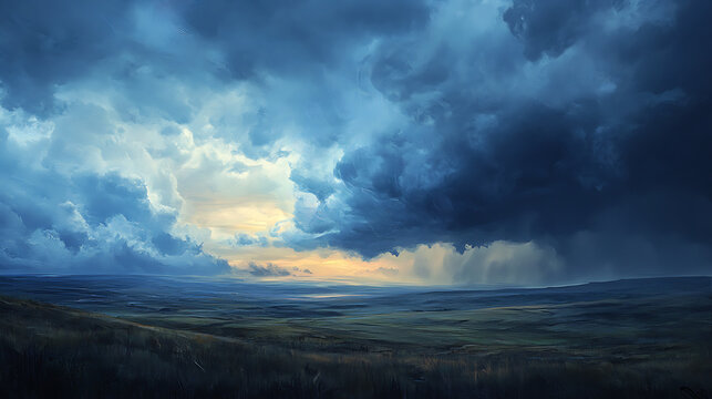 11. A dramatic supercell thunderstorm forming over a vast landscape, ominous clouds rolling in (1)