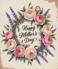 Floral wreath celebrating love and appreciation on Mother's Day adorned with soft pastels and vibrant blooms