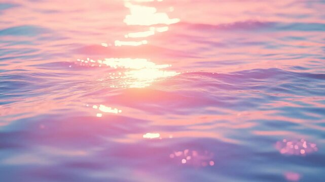 ピンクの光に染まる穏やかな海面