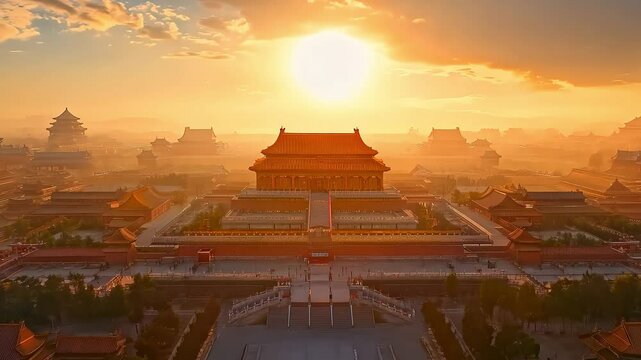 Panoramic view of the Forbidden City at sunset