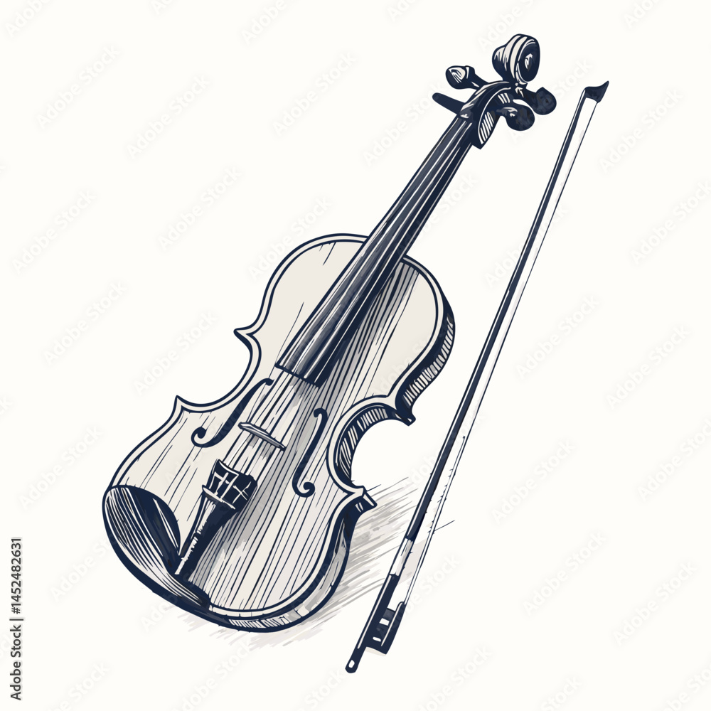 Poster create a vector illustration of an antique violin with bold black strokes, emphasizing detail and te