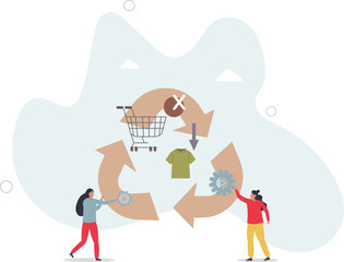 Save earth with reduce, reuse, repair or recycle strategy.Zero waste circle with goods or materials manufacturing and resources consumption reduction lifestyle. character life .