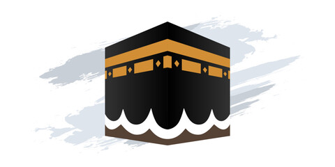 Minimalist Vector Illustration of Kaaba in Mecca with Modern Brush Background