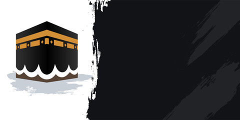 Minimalist Vector Illustration of Kaaba in Mecca with Modern Brush Background