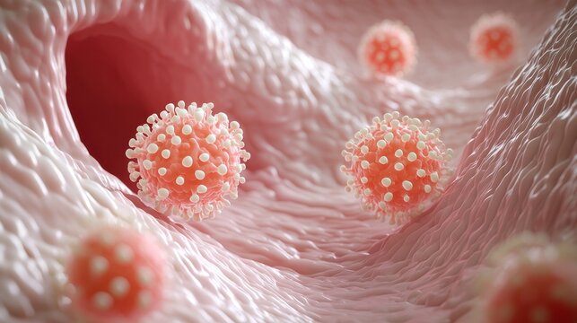 Illustration of liposarcoma cells in human fat tissue, medical concept