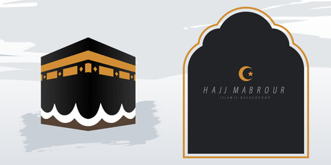 Minimalist Vector Illustration of Kaaba in Mecca with Modern Brush Background