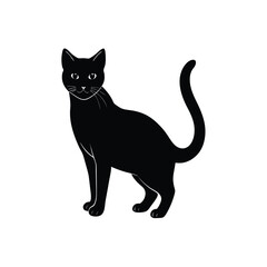 vector illustration of black cat on white background.Black cat playfully catching colorful lollipop, mid-air candy chase on white background, joyful moment captured.