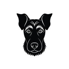 Vector black and white illustration of dog head logo style isolated on a white background.a black and white dog silhouette with distinctive face pattern.