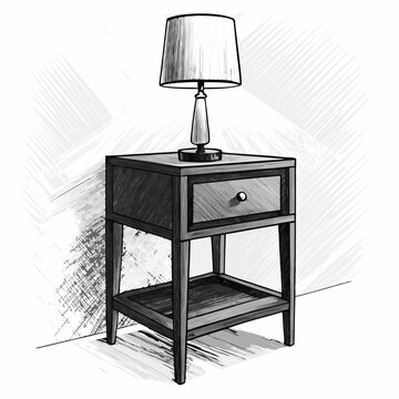 recommend clip art: Create a bold vector illustration of a nightstand with a lamp, emphasizing clean lines and strong strokes.  Include realistic shadowing for depth.