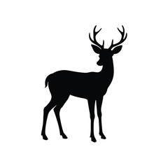 deer silhouette isolated on white background.Deer Silhouette Vector Art Illustration and Minimalist Black Color Design