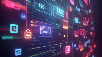 Fototapeta premium Futuristic digital interface with vibrant graphical elements