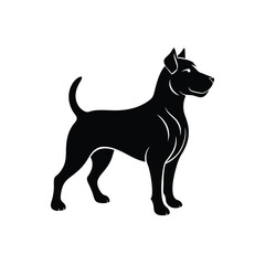 black and white dog silhouette on white background.	