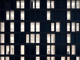 Fototapeta premium Cityscape Symphony: Facade of Lit Windows in a Contemporary Skyscraper
