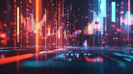 Obraz premium Abstract digital city, data streams