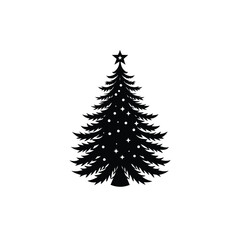 christmas tree vector illustration.vector simple black silhouette of christmas tree tree on white background	