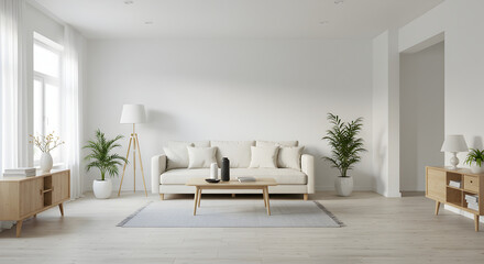 Bright Scandinavian Living Room Interior With Modern Minimalist Decor Elements