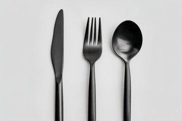 Black Cutlery: Elegant Knife, Fork, Spoon Set for Modern Dining, Stylish Table Setting, Minimalist Design