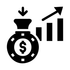 Investment growth and financial success concept with money bag and upward graph illustration vector isolated on transparent background